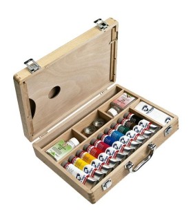 Caja de madera con 10 tubos acrílico Van Gogh de 40 ml y accesorios.