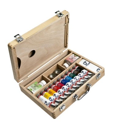 Caja de madera con 10 tubos acrílico Van Gogh de 40 ml y accesorios.
